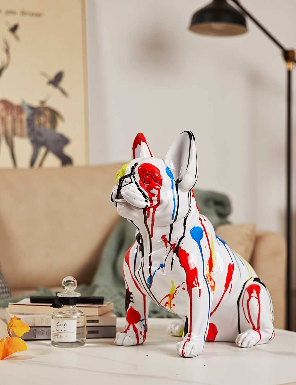 Escultura de Bulldog francés pintada a mano