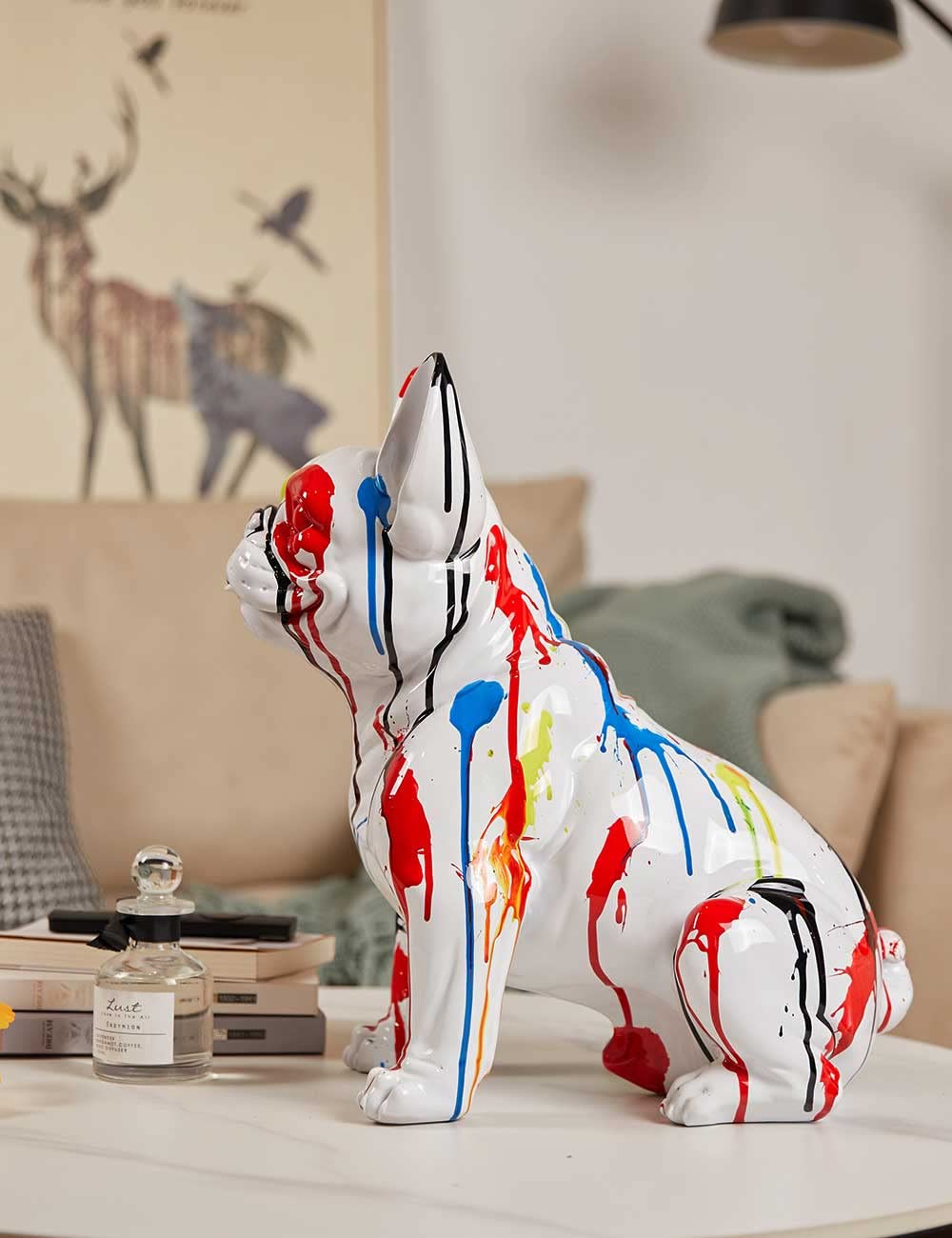 Escultura de Bulldog francés pintada a mano
