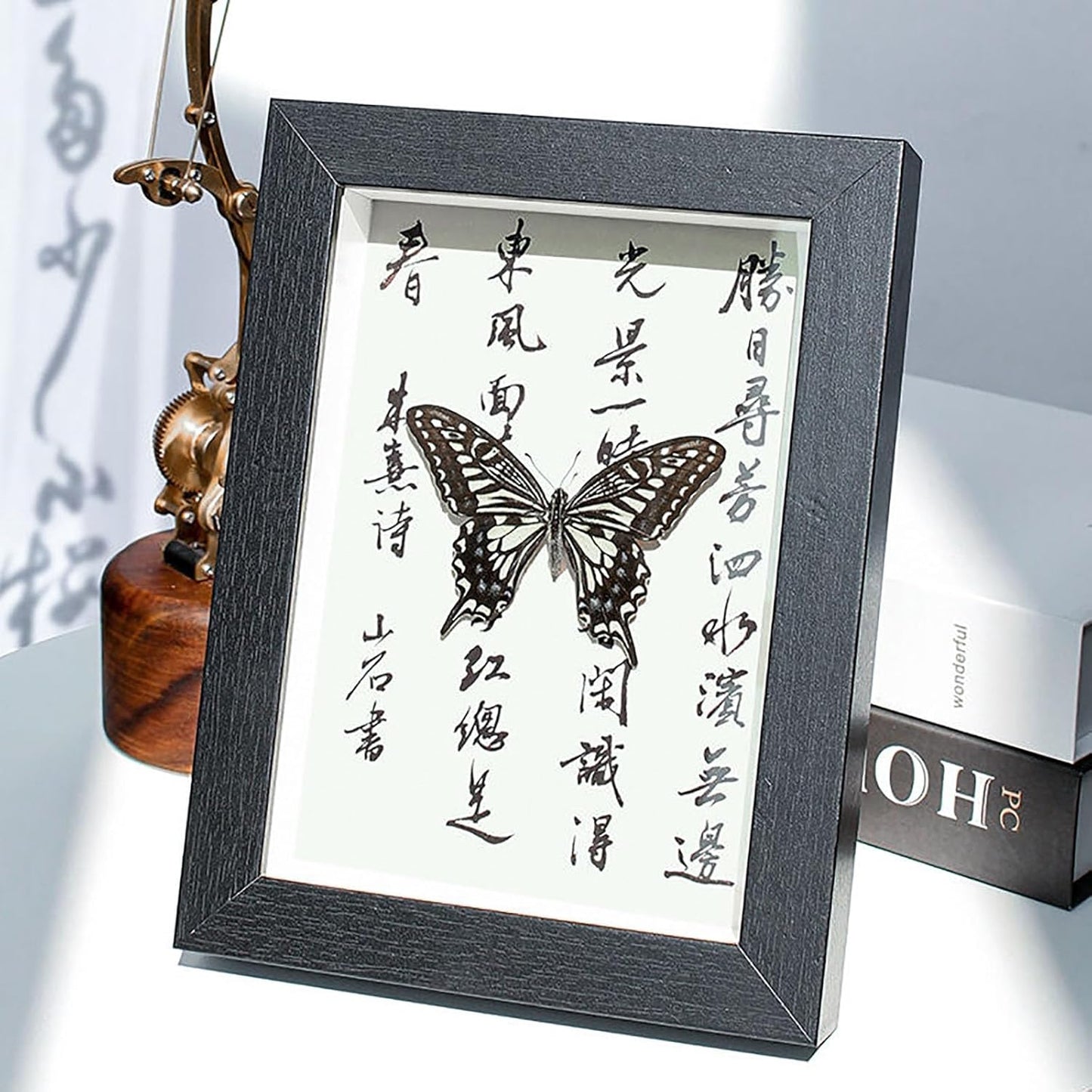 Mariposa de Colección en Marco de Madera – Natural Art con Elegancia Oriental