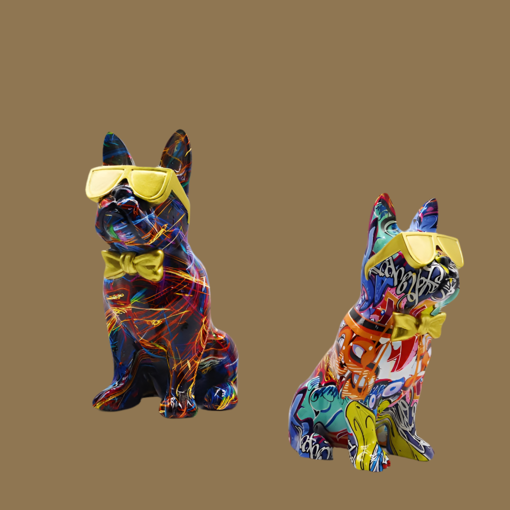 Bulldog Pop Élite – Escultura Urbana estatua bulldog francés gafas Pop art