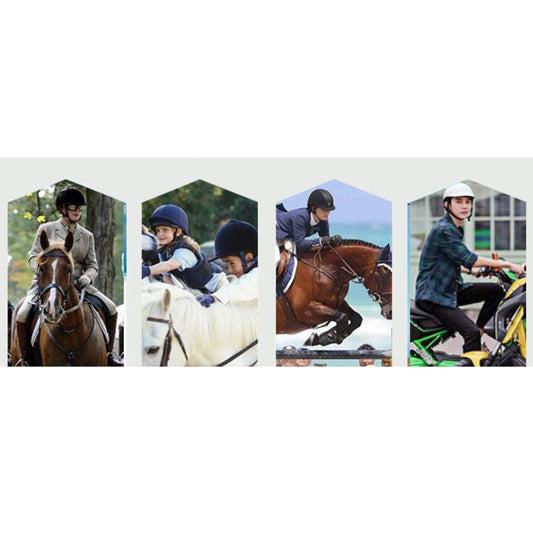 Casco de equitación deportivo dorado y negro para montar a caballo, vista frontal con ventilación