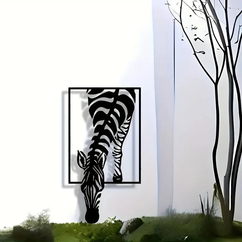 Cebra 3D de Metal “Out of Frame” – Arte de Pared Exclusivo