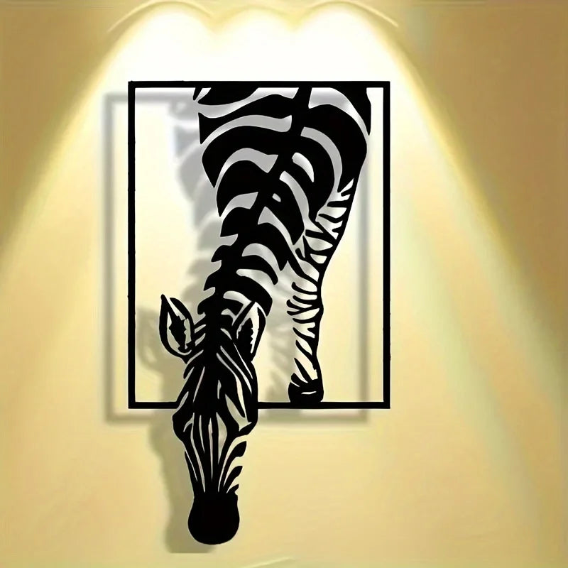 Cebra 3D de Metal “Out of Frame” – Arte de Pared Exclusivo