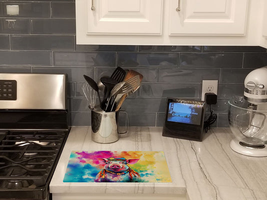 Tabla de Cortar de Cristal | Cerdo Hippie - Arte Animal Decorativo