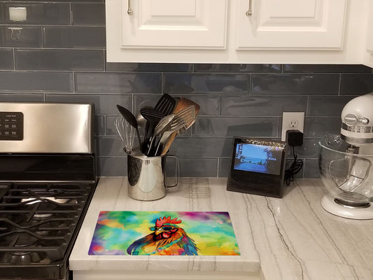 Tabla de Cortar de Cristal | Gallo Hippie - Arte Rural Vibrante Cocina
