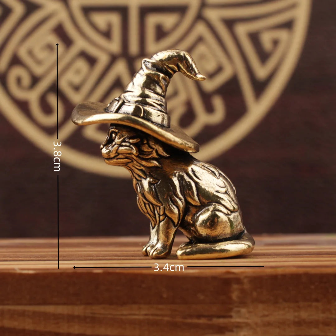 🐱✨ Mini Estatua Gato Hechicero de Latón – Colección Animalium Laton Art™ | Arte Retro & Mágico