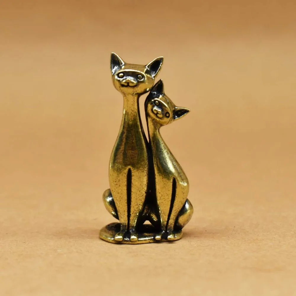 Pareja de gatos de latón – Doble encanto en miniatura | Animalium Laton Art
