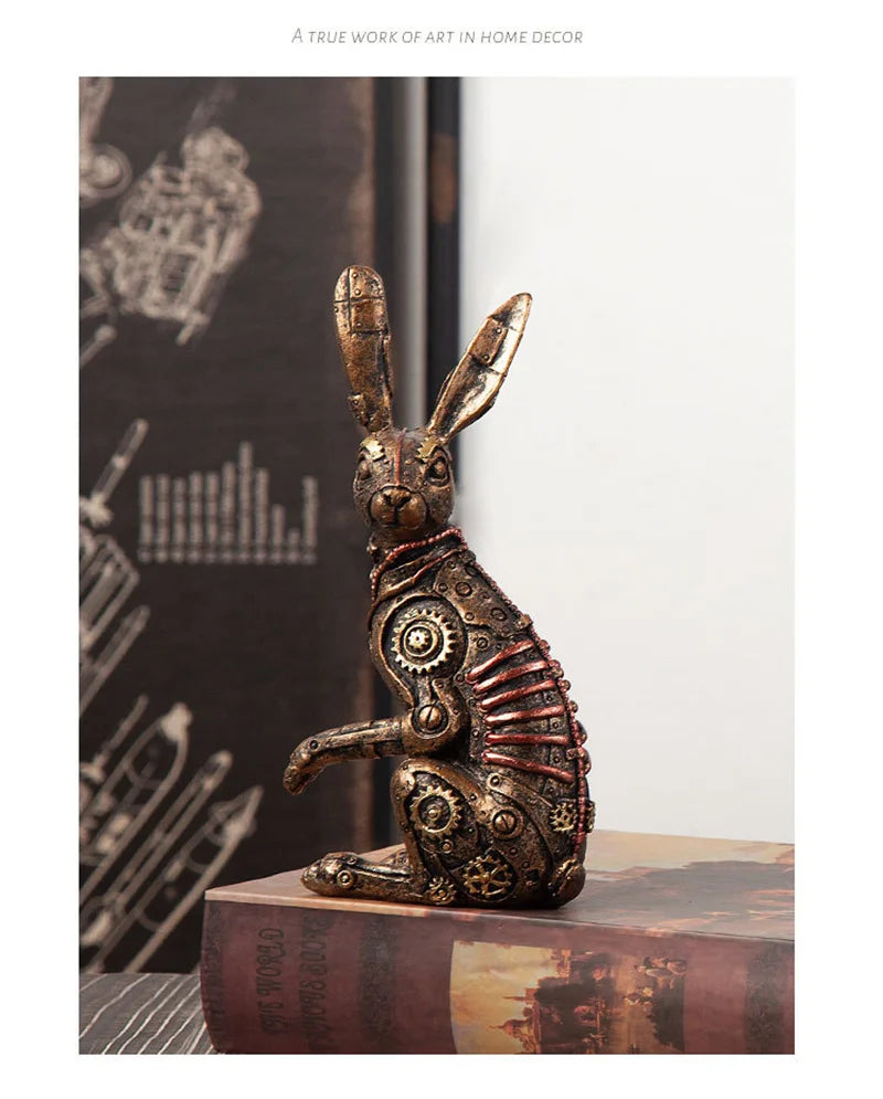 Estatua Conejo Steampunk - Figura Decorativa Resina Metal