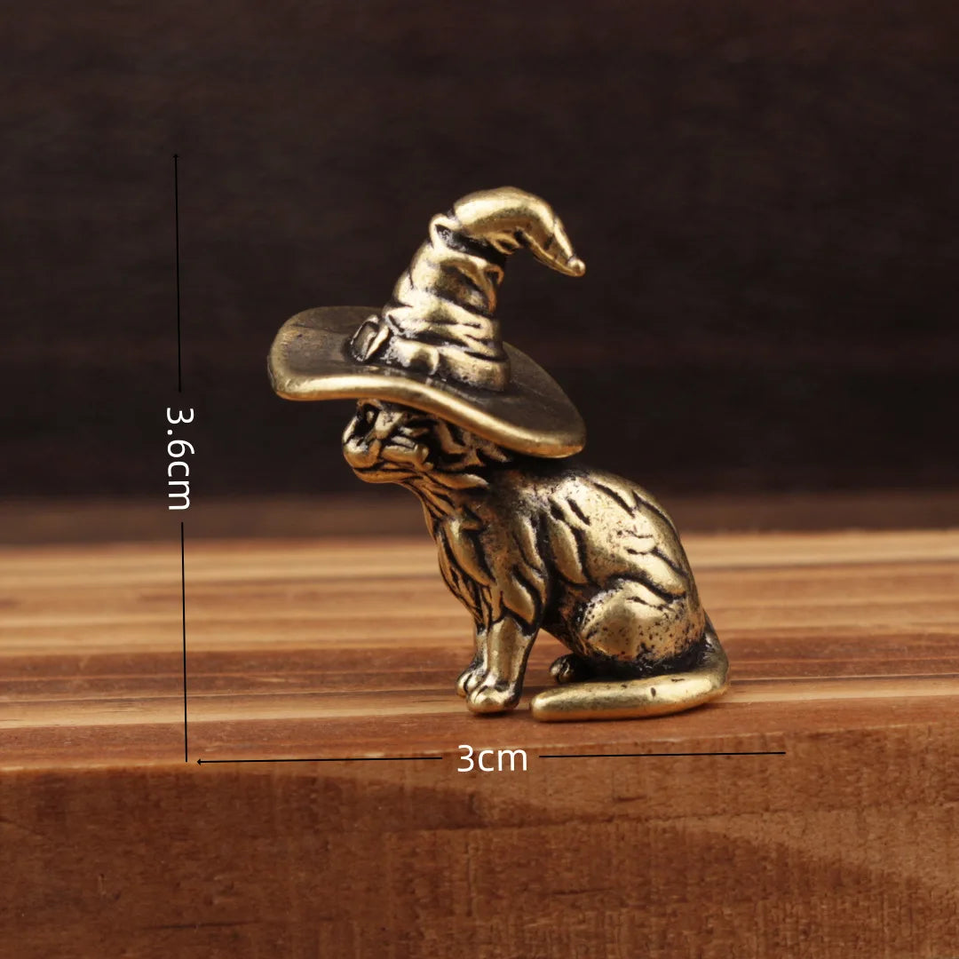 🐱✨ Mini Estatua Gato Hechicero de Latón – Colección Animalium Laton Art™ | Arte Retro & Mágico