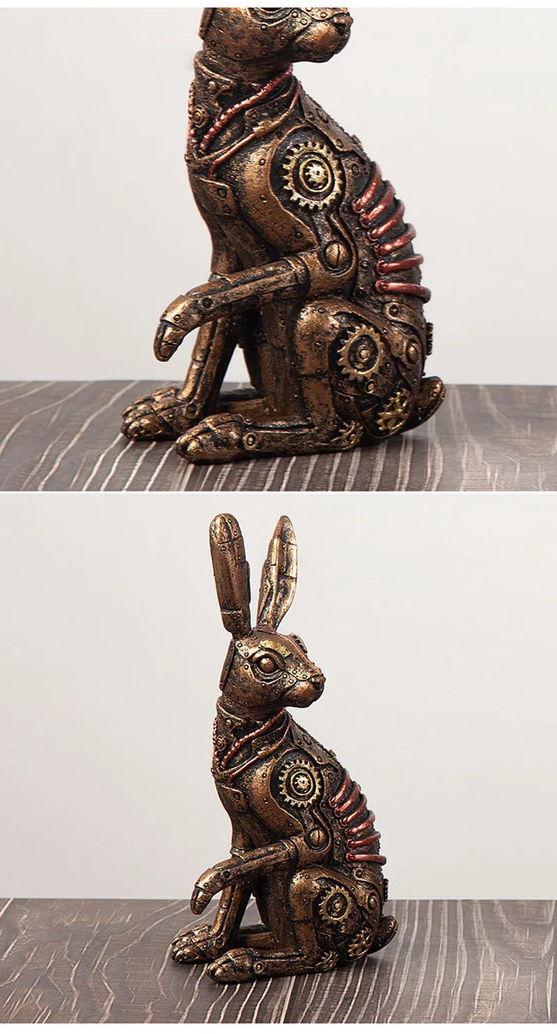 Estatua Conejo Steampunk - Figura Decorativa Resina Metal