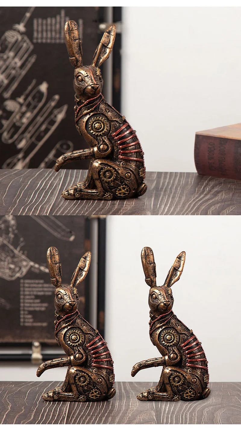Estatua Conejo Steampunk - Figura Decorativa Resina Metal
