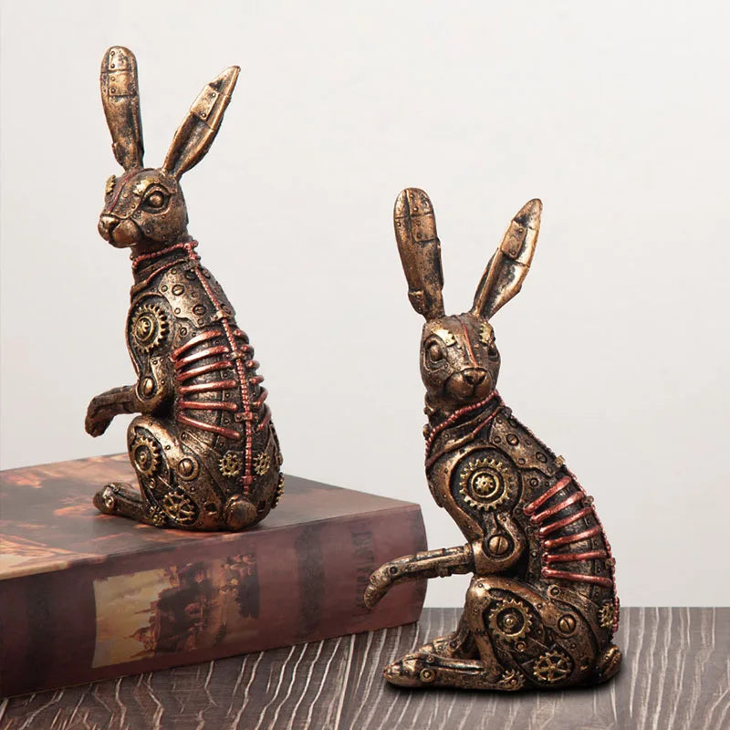 Estatua Conejo Steampunk - Figura Decorativa Resina Metal