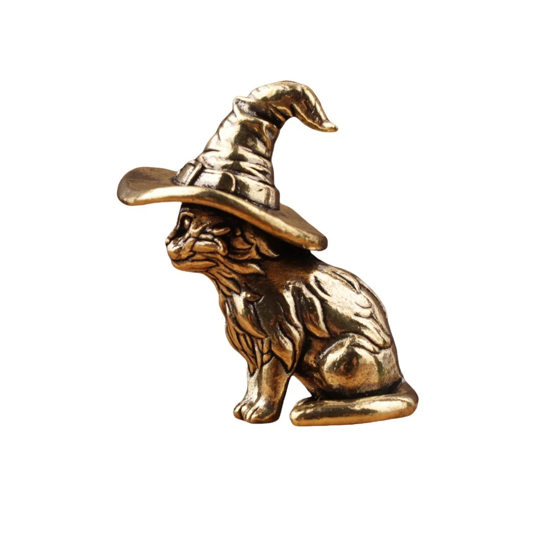 🐱✨ Mini Estatua Gato Hechicero de Latón – Colección Animalium Laton Art™ | Arte Retro & Mágico