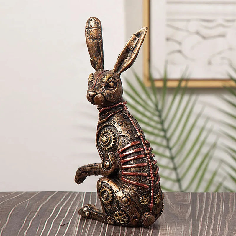 Estatua Conejo Steampunk - Figura Decorativa Resina Metal