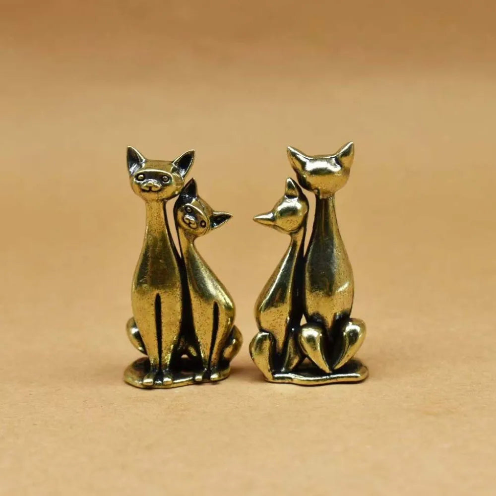 Pareja de gatos de latón – Doble encanto en miniatura | Animalium Laton Art