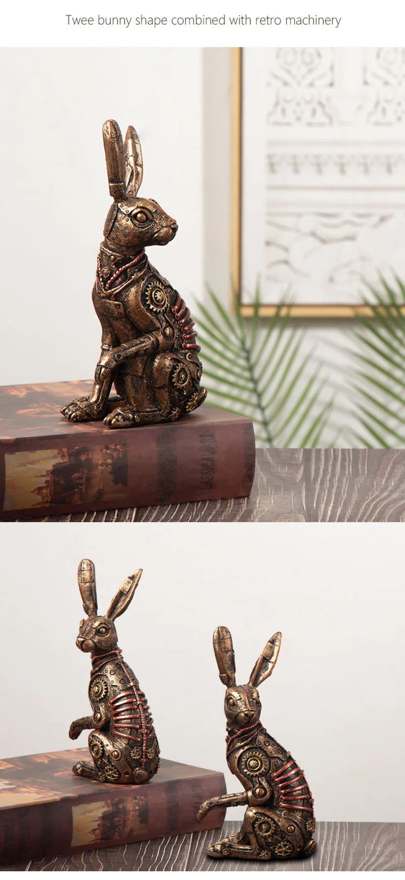 Estatua Conejo Steampunk - Figura Decorativa Resina Metal