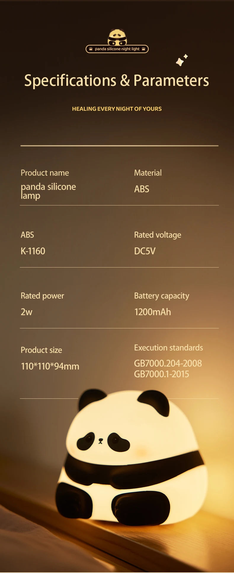 Lámpara Nocturna Panda | Luz de Noche USB Recargable Animal Cute