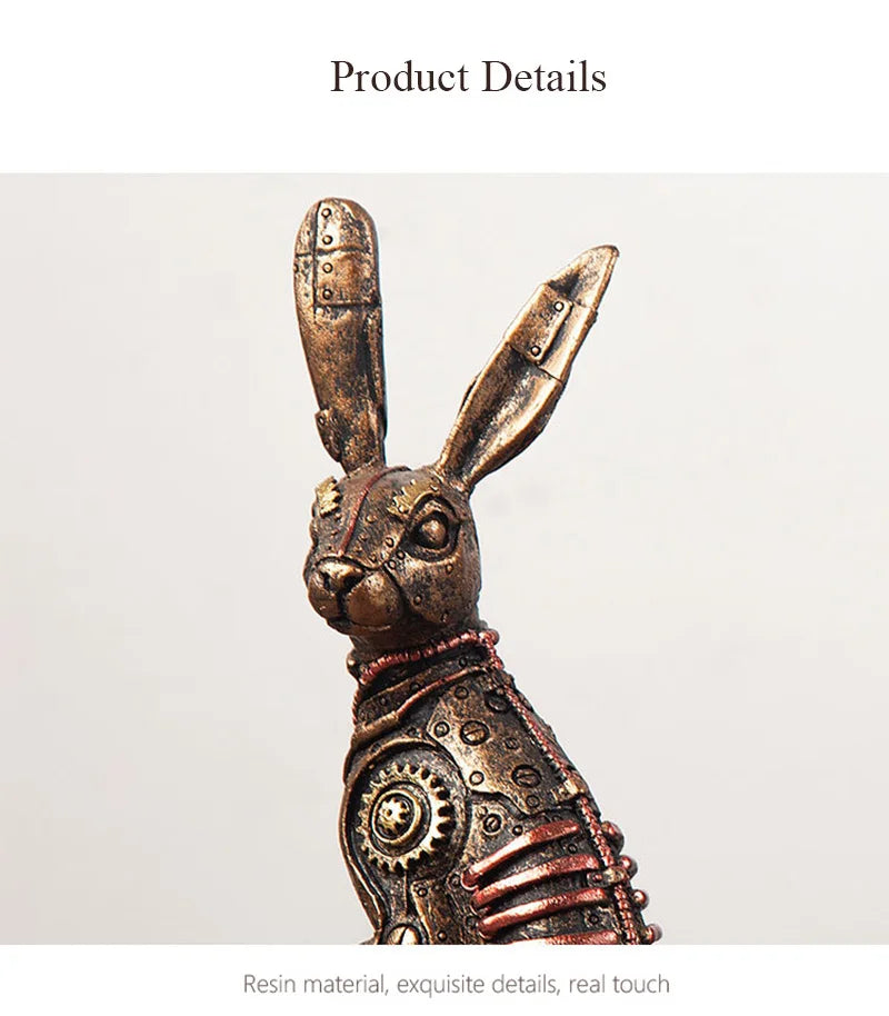 Estatua Conejo Steampunk - Figura Decorativa Resina Metal