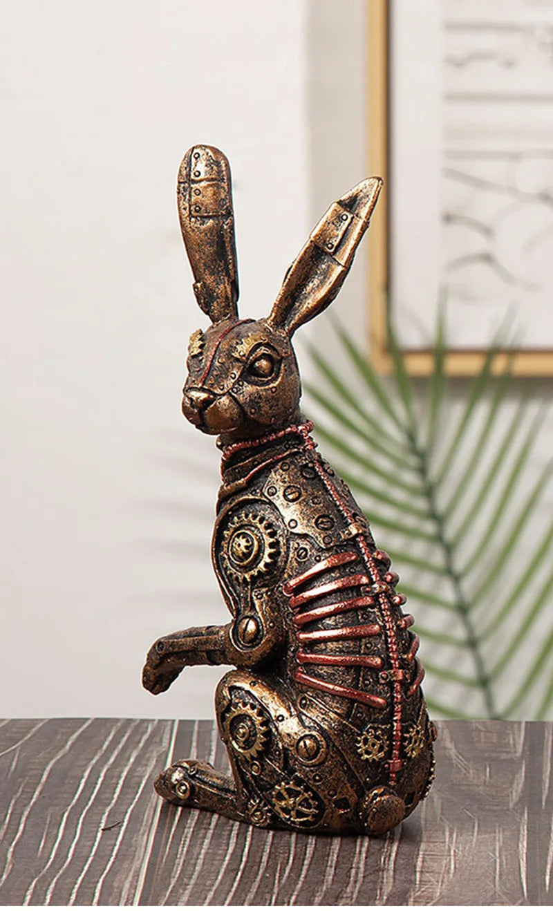 Estatua Conejo Steampunk - Figura Decorativa Resina Metal