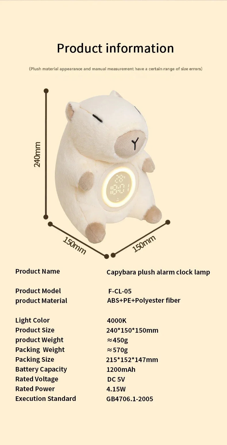 Capibara CozyGlow: Luz, Termómetro y Alarma Todo en Uno