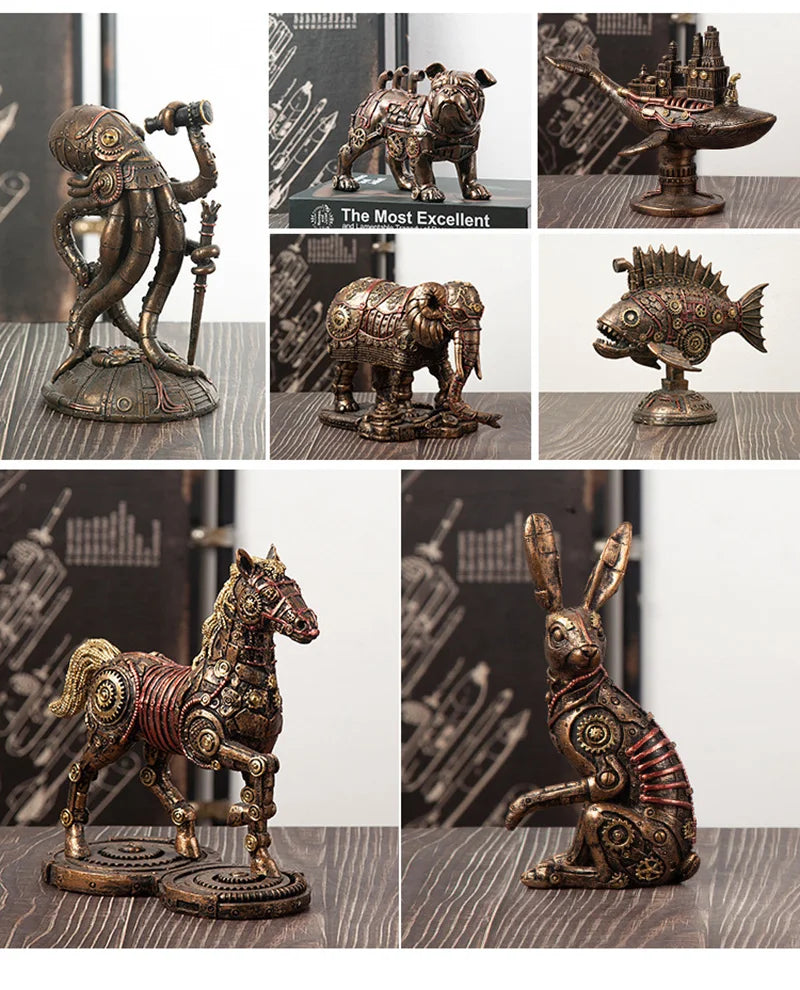 Estatua Conejo Steampunk - Figura Decorativa Resina Metal