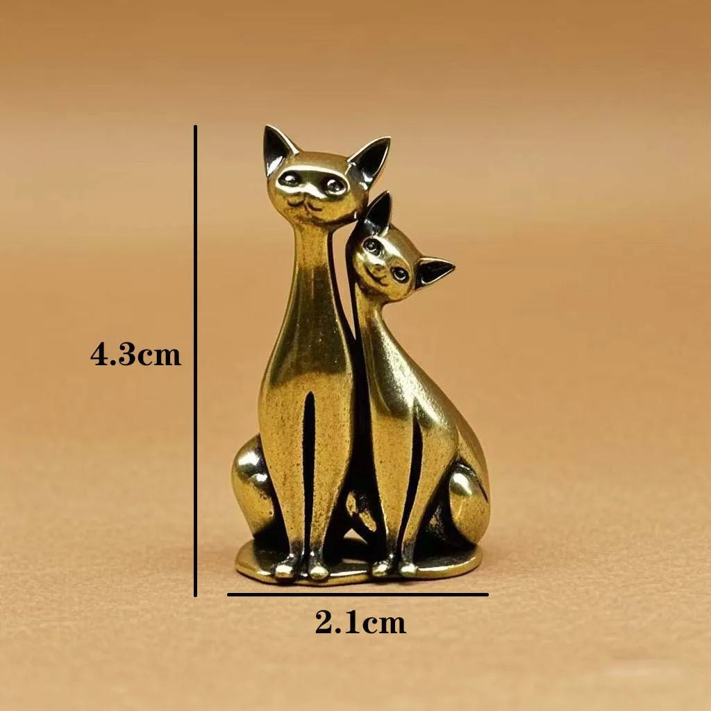 Pareja de gatos de latón – Doble encanto en miniatura | Animalium Laton Art