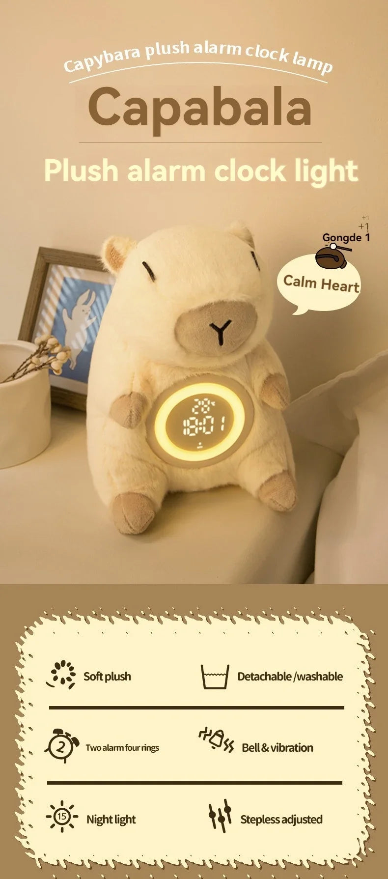 Capibara CozyGlow: Luz, Termómetro y Alarma Todo en Uno