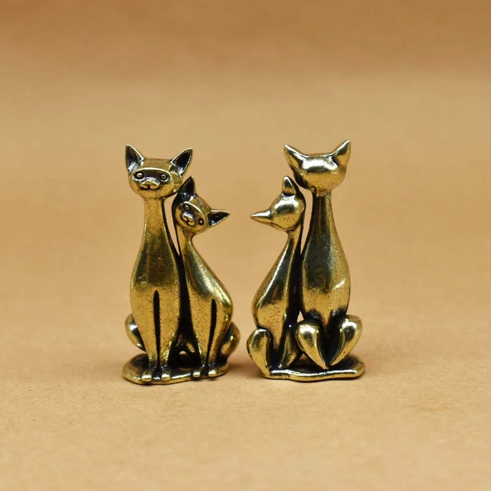 Pareja de gatos de latón – Doble encanto en miniatura | Animalium Laton Art
