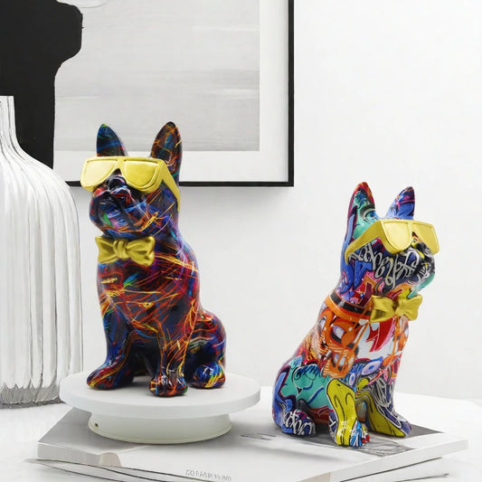 bulldog francés pop élite escultura pintada a mano urbana