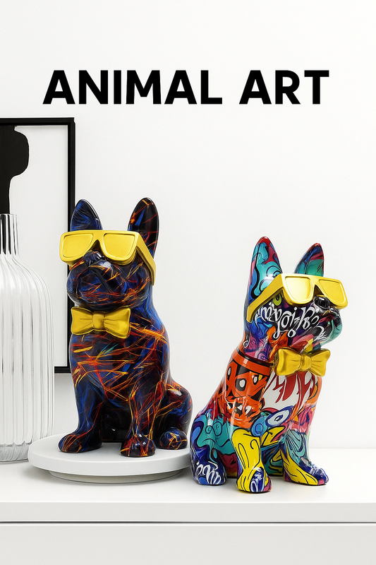 Bulldog Pop Élite – Escultura Urbana estatua bulldog francés gafas