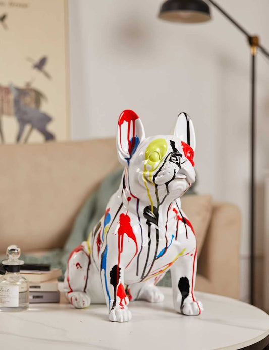 Escultura de Bulldog francés pintada a mano
