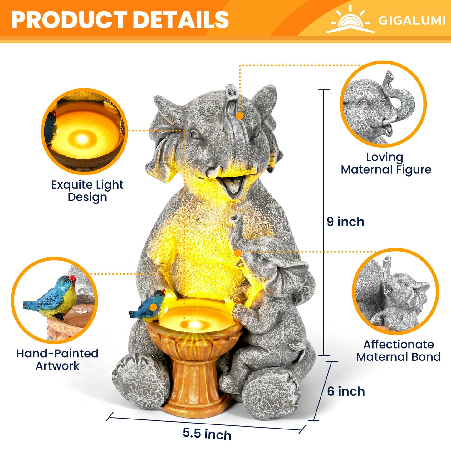 Estatua de Elefante con LED solares