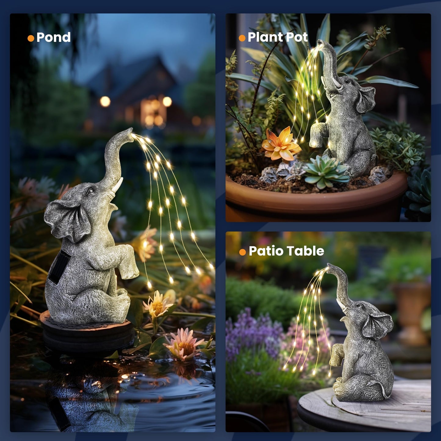 Estatua de Elefante con LED solares