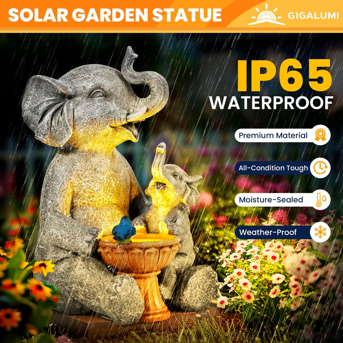 Estatua de Elefante con LED solares