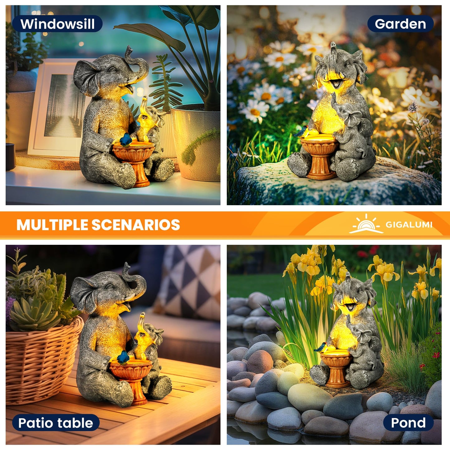 Estatua de Elefante con LED solares