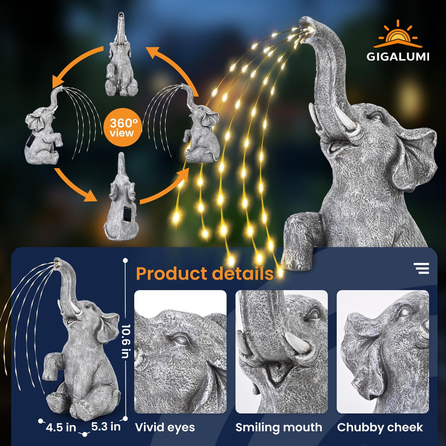 Estatua de Elefante con LED solares