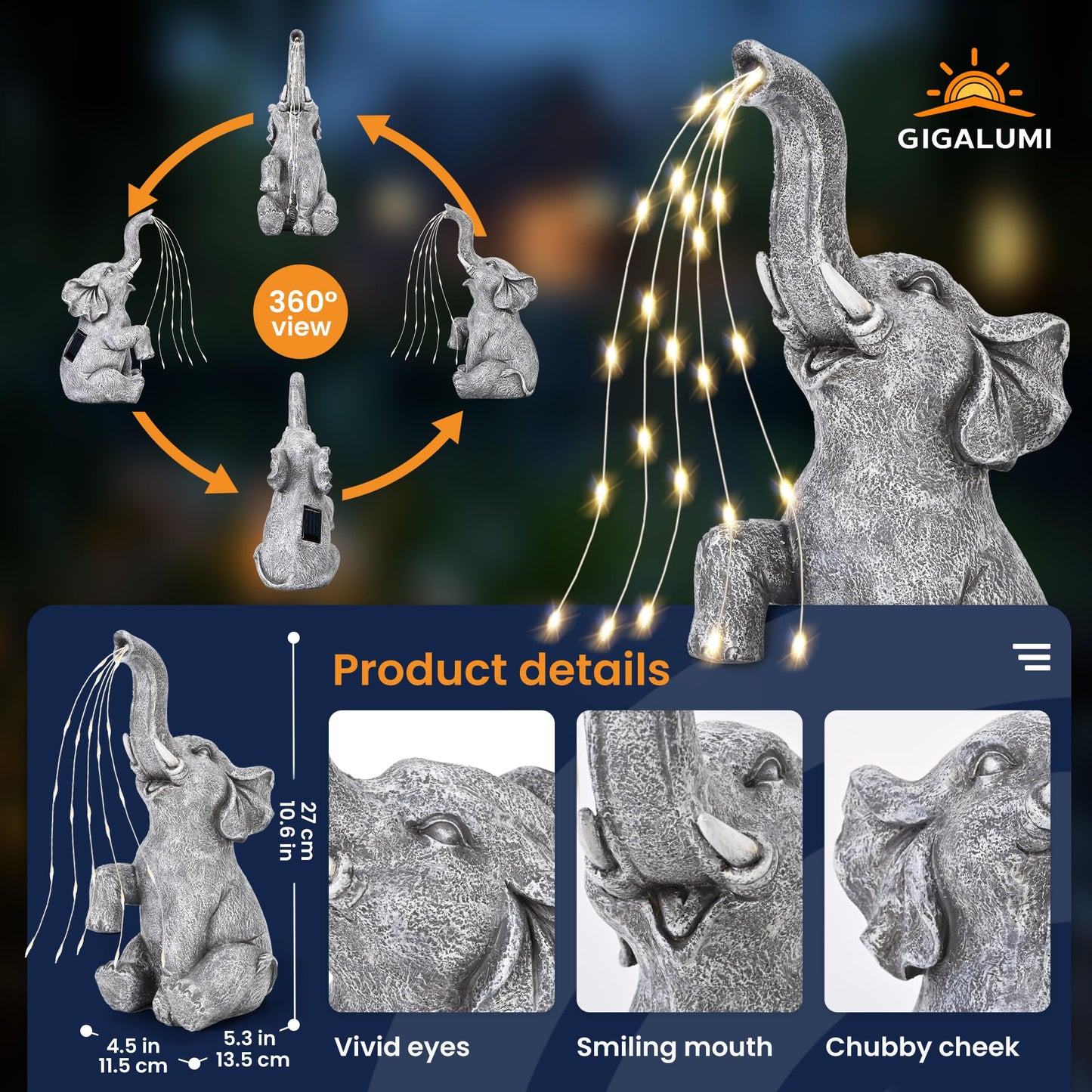 Estatua de Elefante con LED solares