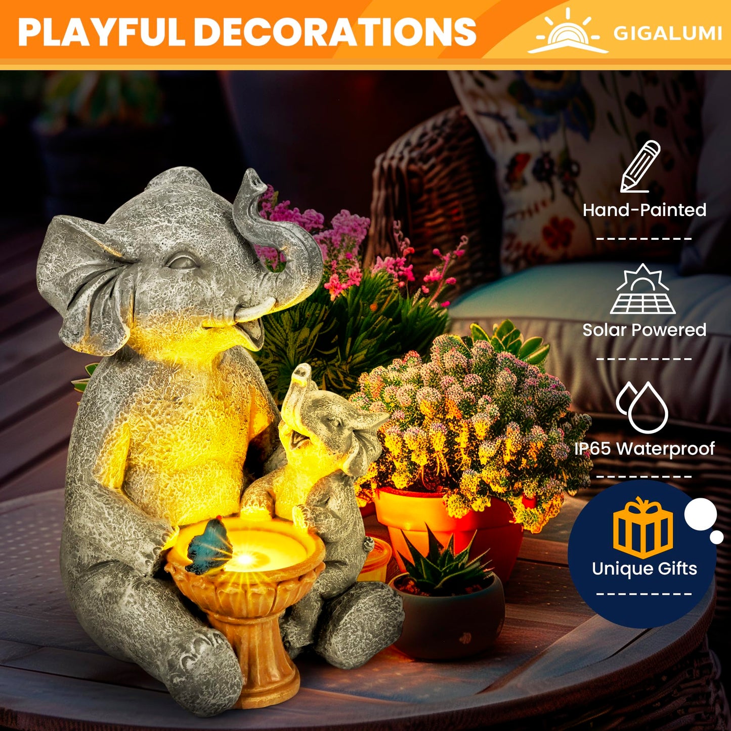 Estatua de Elefante con LED solares