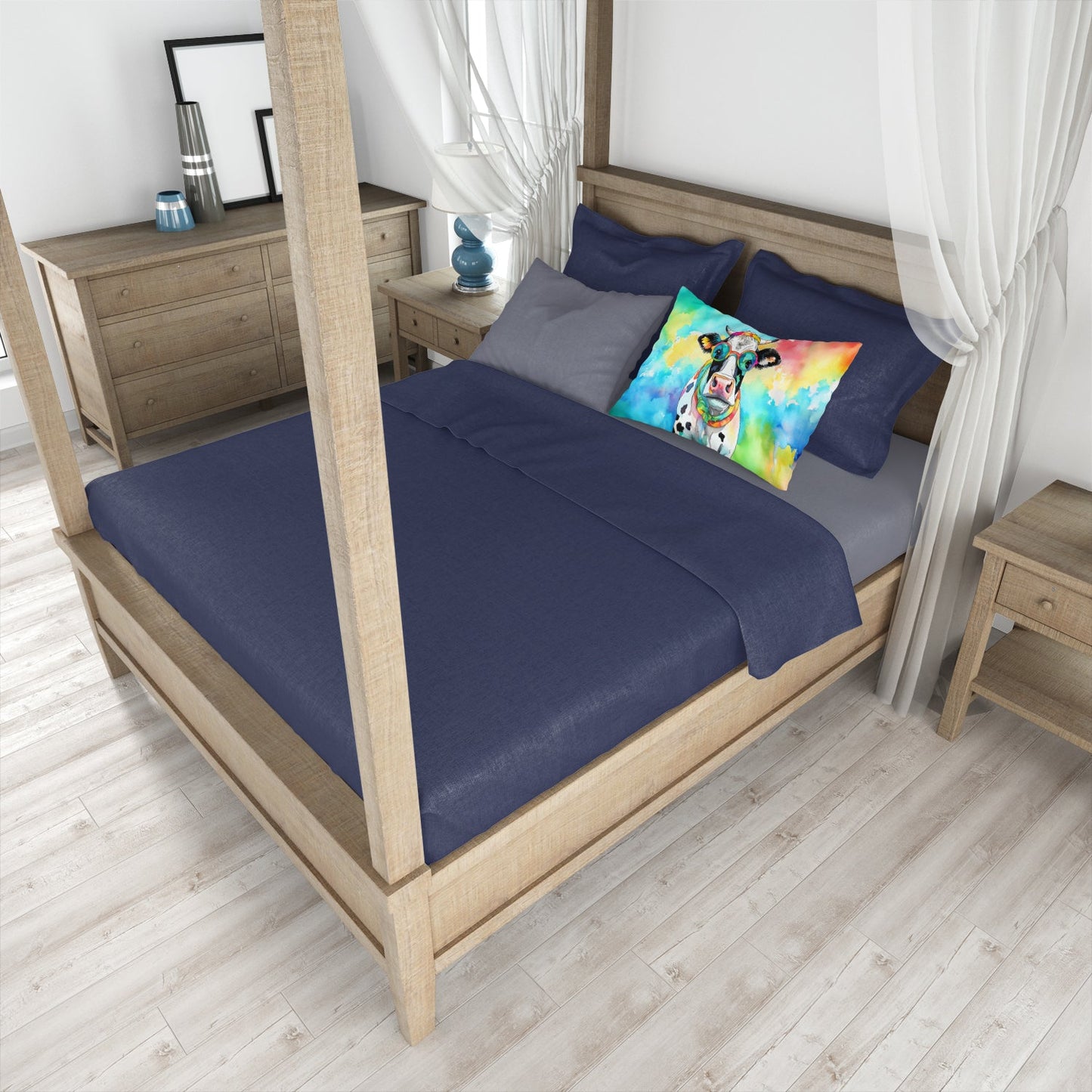 Funda de Almohada | Vaca Hippie - Arte Rural Bohemio Encantador