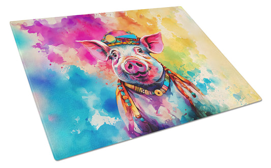 Tabla de Cortar de Cristal | Cerdo Hippie - Arte Animal Decorativo