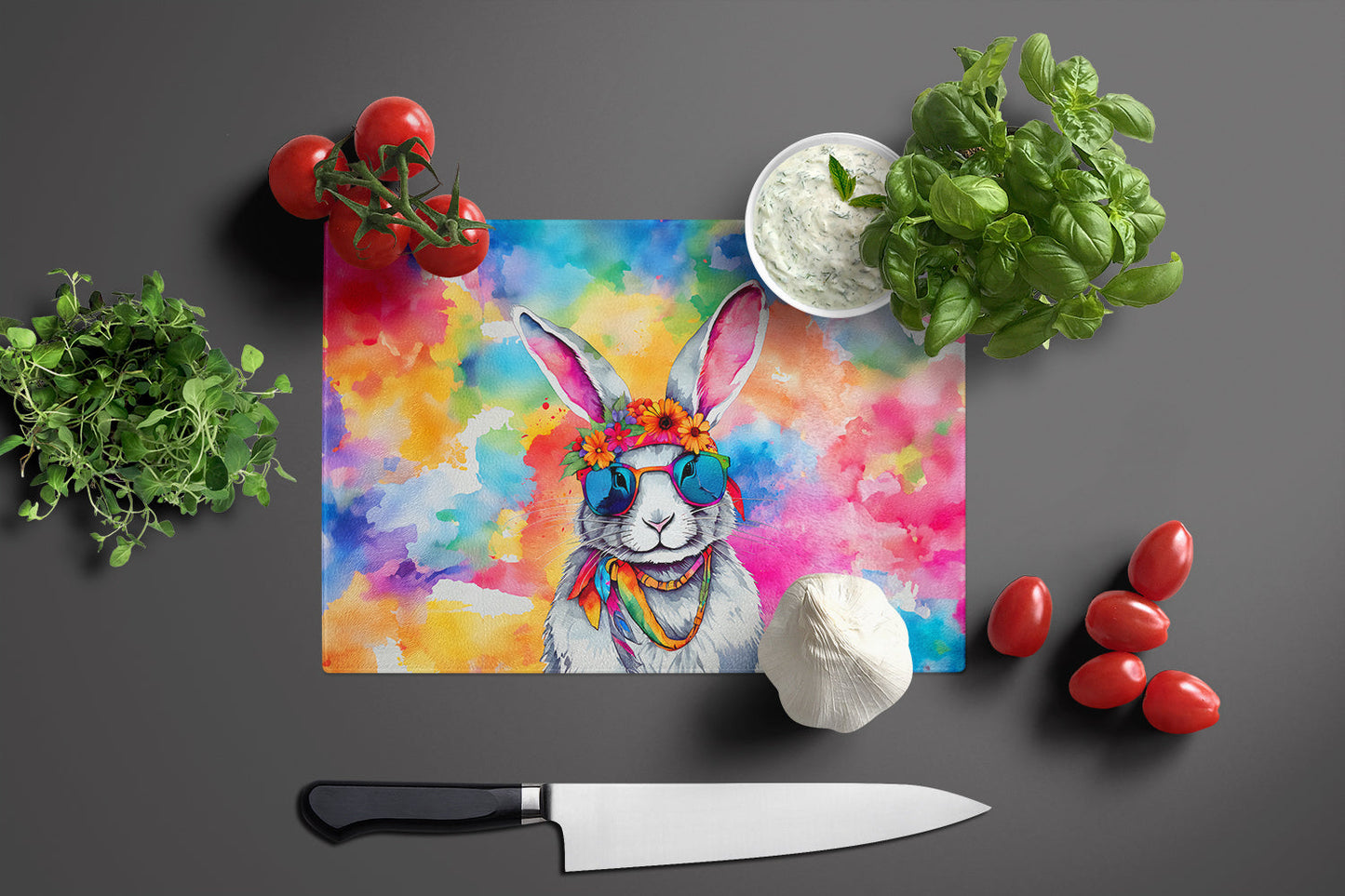 Tabla de Cortar Cristal | Conejo Hippie - Arte Tierno Cocina