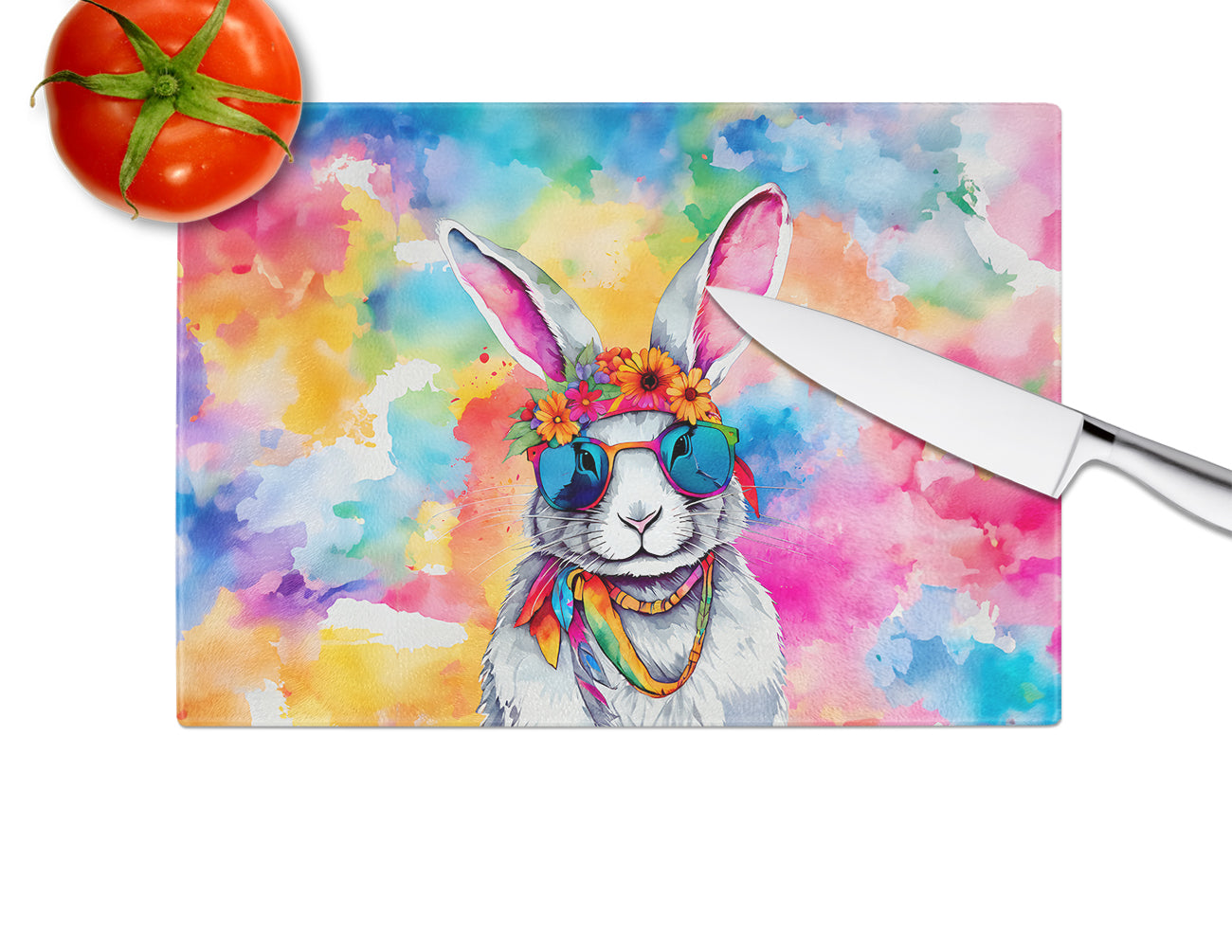 Tabla de Cortar Cristal | Conejo Hippie - Arte Tierno Cocina