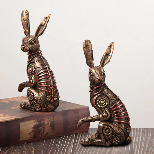 Estatua Conejo Steampunk - Figura Decorativa Resina Metal