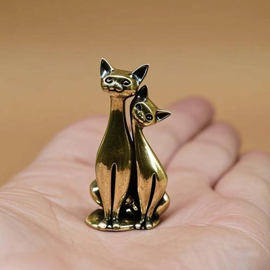 Pareja de gatos de latón – Doble encanto en miniatura | Animalium Laton Art