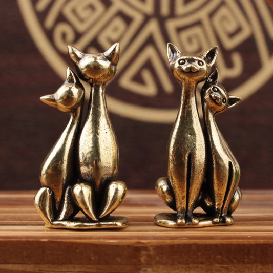 Pareja de gatos de latón – Doble encanto en miniatura | Animalium Laton Art